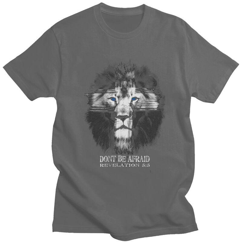 Custom Mens Cool Lion Of Judah Jesus Cross T Shirts Short Sleeves Cotton Tshirt Casual Christian Faith Tees Loose Fit Clothing