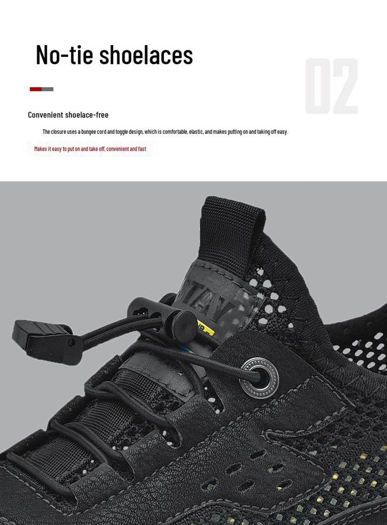2022 Men's Summer Casual Leather Mesh Shoes – Fashionable & Breathable Handmade Design