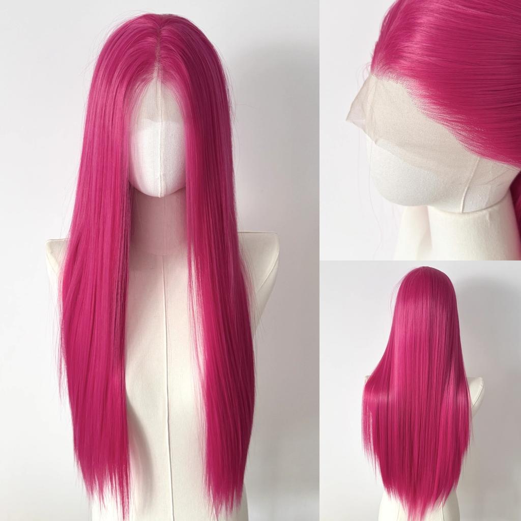 Ashely Pink Lace Front Wig 26“ 13x4 Lace Frontal Wigs Long Straight Heat Resistant Fiber Synthetic Wig for Mira Cosplay