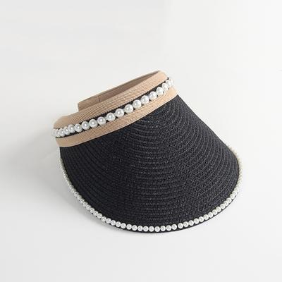 Sombrero de Sol de Paja para Mujer de Verano con Decoración de Perlas Antiuv Gorra Femenina para Exterior Hecha a Mano Sombrero Casual con Visera para Vacaciones en la Playa