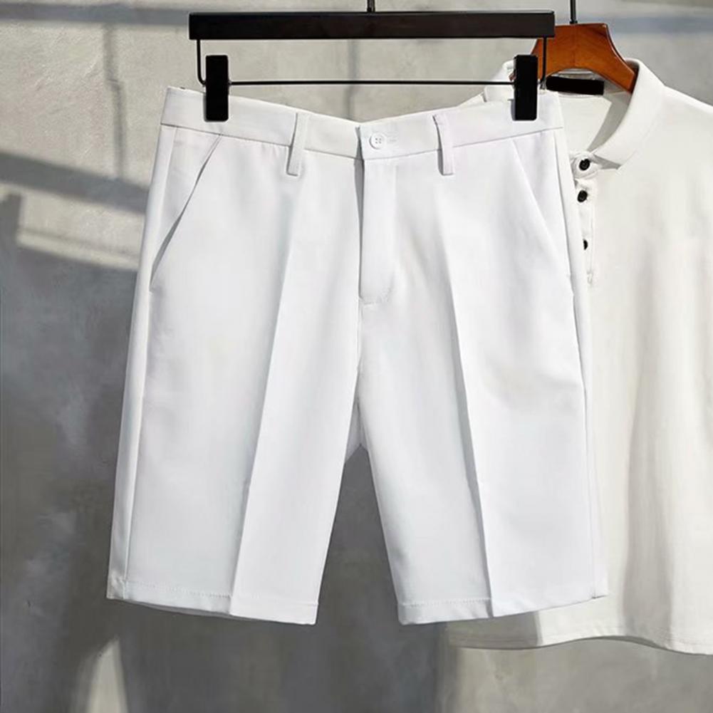 Men Office Shorts Elegant Men's Business Suit Pants with Mid Waist Button Closure Knee Length Formal Office for A for Men