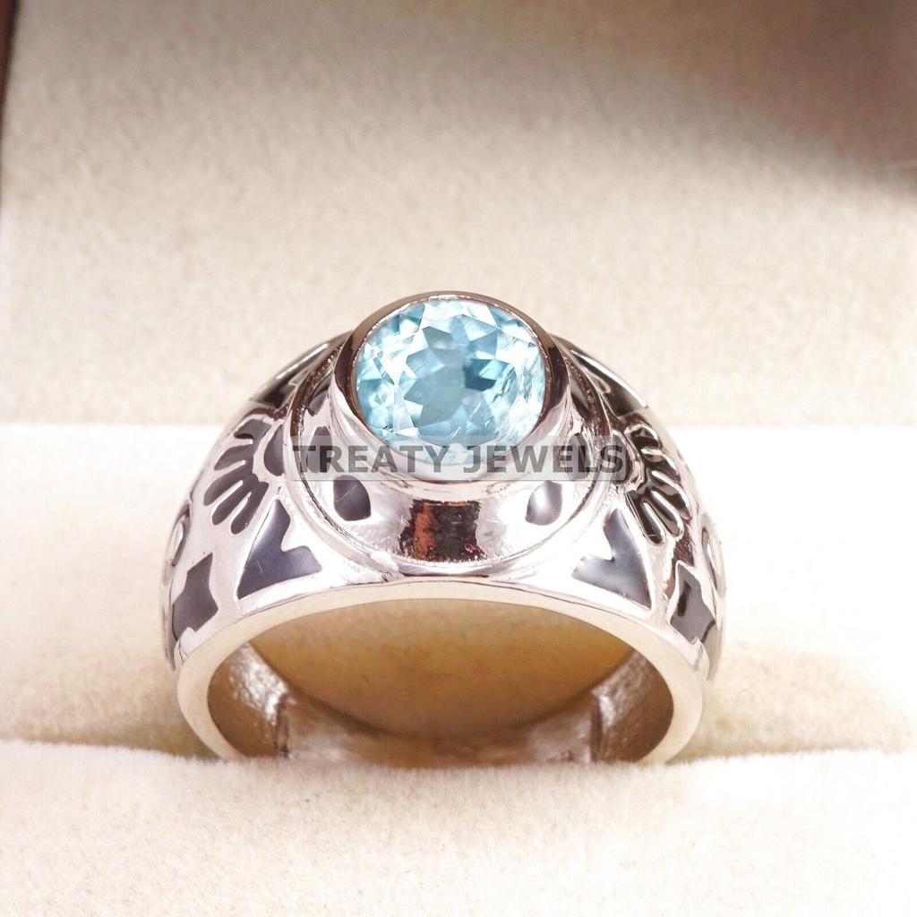 Aquamarine Oval Cut Gemstone With 925 Sterling Silver Ring For Men's #A760 JL375659108732