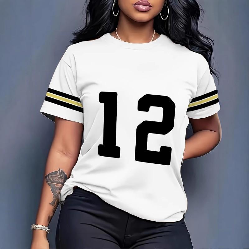 Comfortable Loose Fit Cotton Blend Crew Neck Short Sleeve Tee With 3D Print Design Women 2025