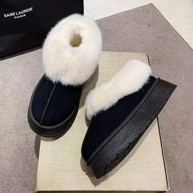 Fashion New Women's Wool Slippers Warm Platform Wool Low-top Snow Boots Slippers Women's Outdoor Anti-Slip Boots Shoes for Women