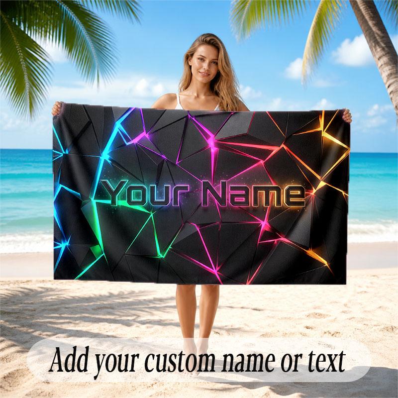 Abstract Geometric Theme Soft Beach Towel Personalized Custom Name Text Towel Portable for Beach Pool Travel