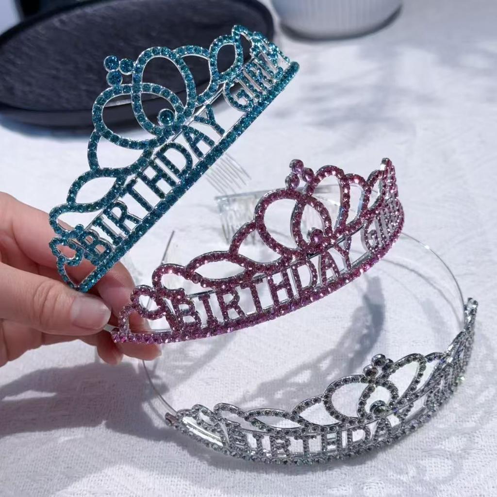 Happy Birthday  Letter Water Diamond Crown Party and Dance Supplies Girl's Birthday Crown  Alloy Headband  Headwear
