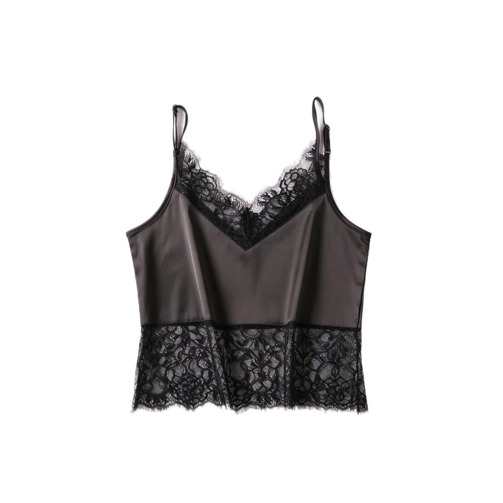European and American Lace Splicing Satin Suspender Vest V-neck Sleeveless Bottoming Shirt Inside and Outside, Sexy Female French Style