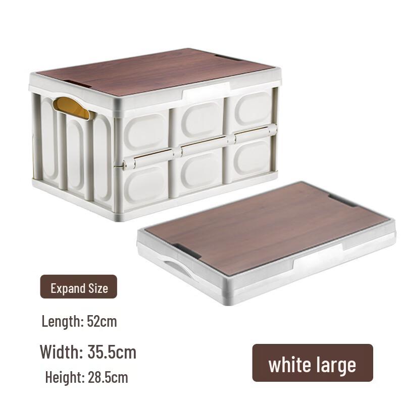 Foldable Camping & Car Trunk Storage Box with Wood Grain Lid 50L