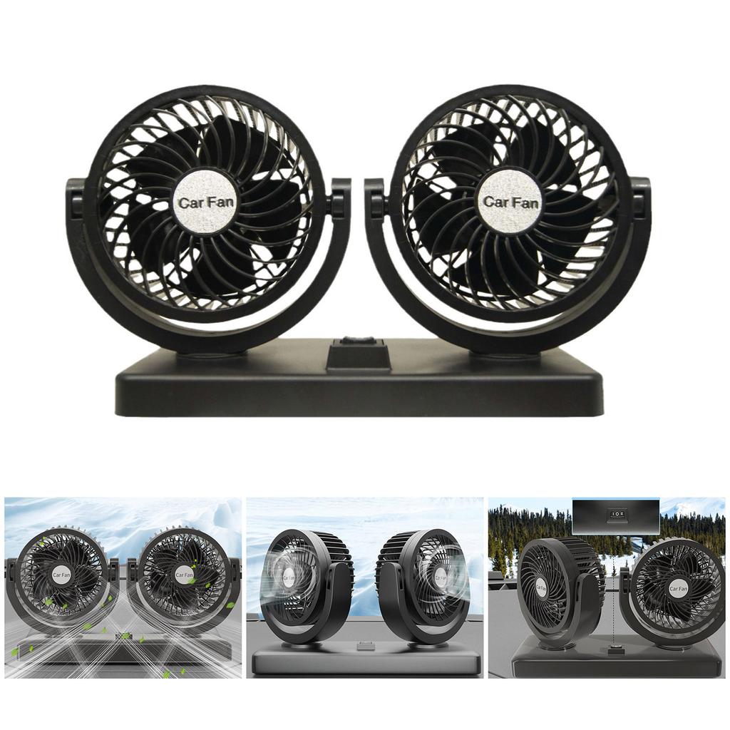 12V Double Motor Vehicle Fan, USB Car Air Ventilator with Two Speed Control, Horizontal and Vertical Adjustment Features
