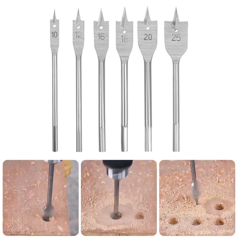 Durable Flat Wood Drill Bit Set With Enhanced Edge Geometry For Effortlessly Boring In Multiple Power Drill Types