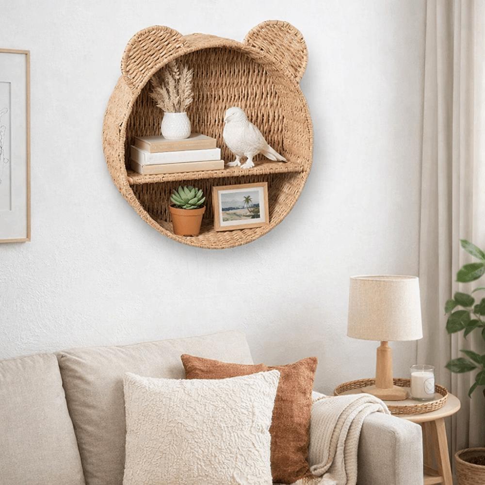 2 Tier Bear Ear Wall Mounting Shelf Cute Hanging Storage Basket  Kids Room