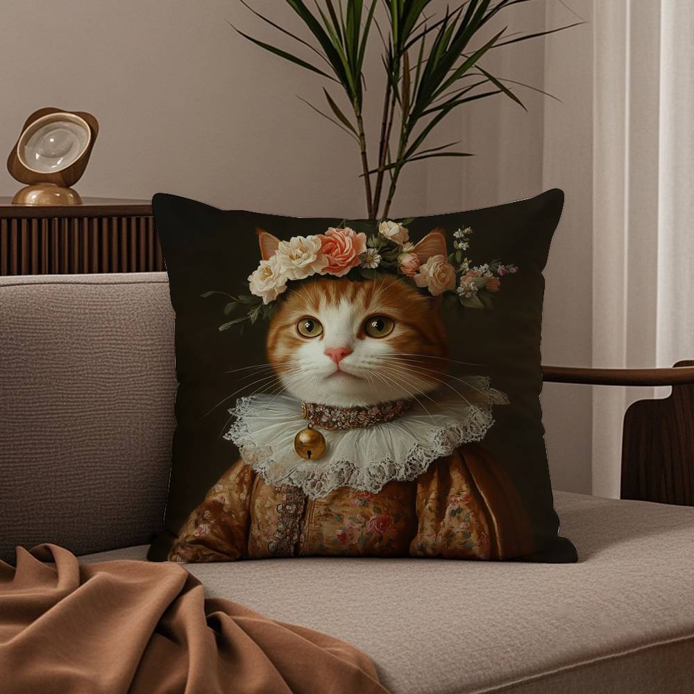 Renaissance Royal Cat Pillow Case Good Print Pillowcase Living Room Sofa Cushion Cover Bedroom Room Decor