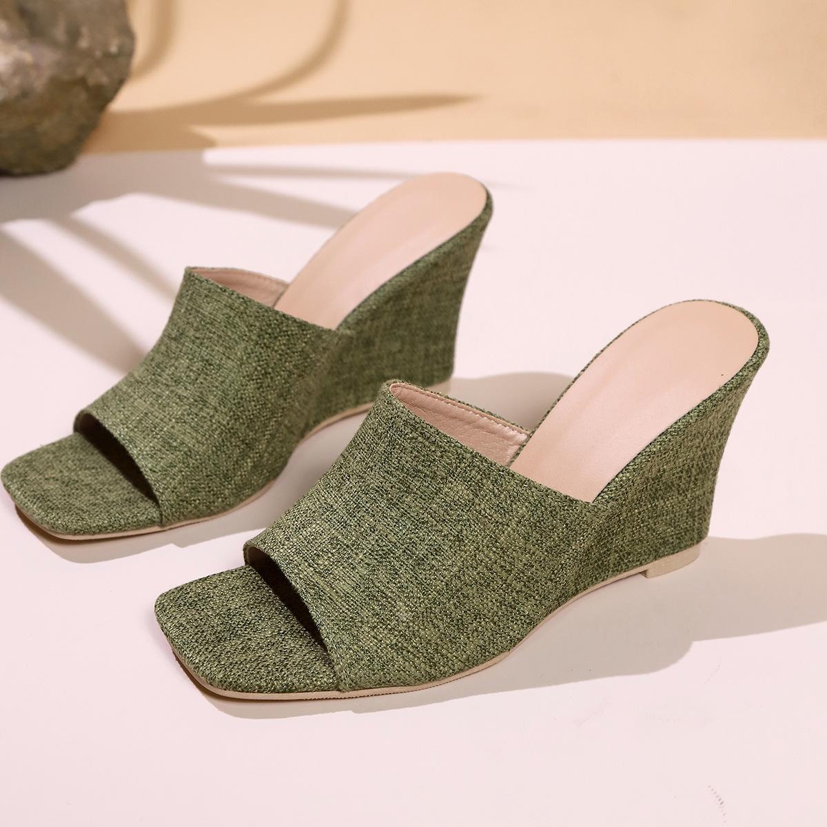 

New Women Wedges Slippers Summer High Heels Sandals Shallow Outdoor Beach Platform Slippers Comfortable Shoes Slides Women 43 зелений