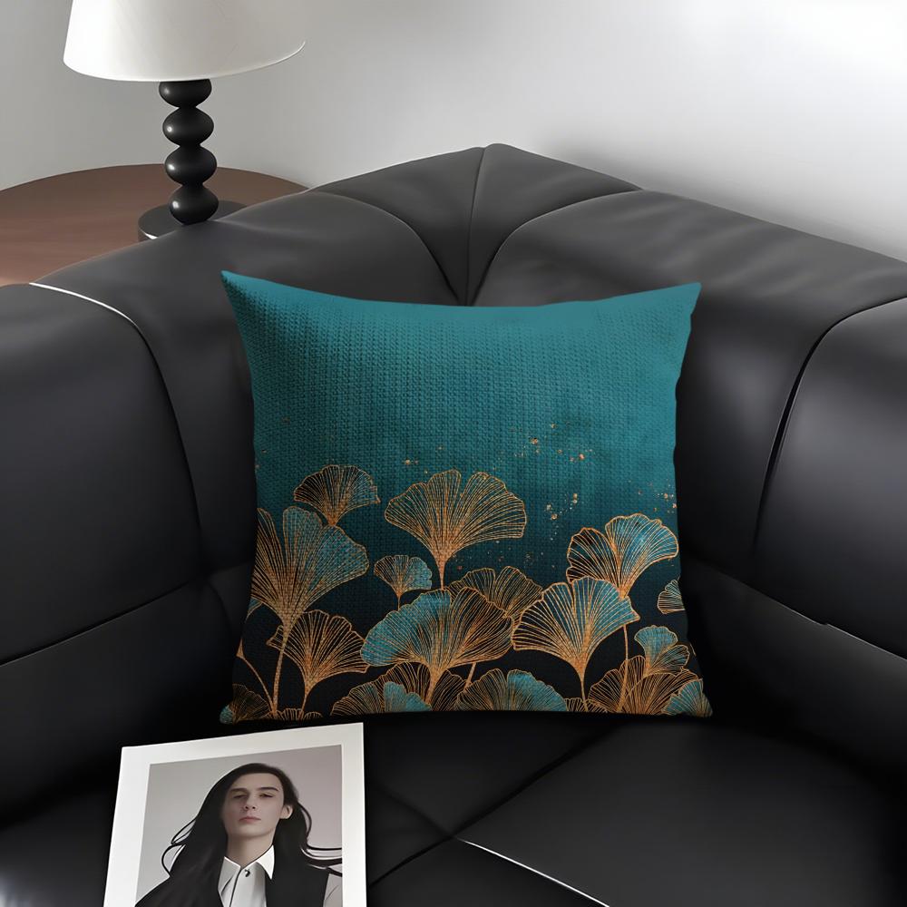 Ginkgo Leaves Luxury Cushion Cover Natural Linen Organic Fabric Double-Sided Printing Sofa Home Decor Gift Pillow Case