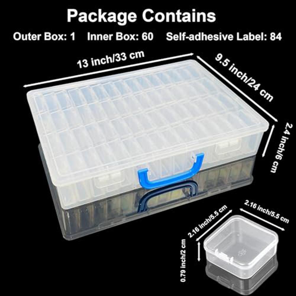 Portable clear bead organizer box with 61 compartments for craft supplies small parts screws and household storage with labels