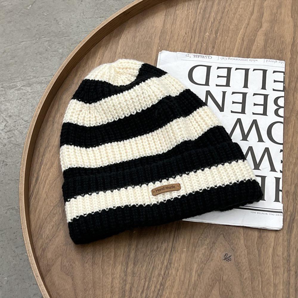 Casual Striped Beanie Hats Thick Warm Bucket Cap Winter Striped Knitted Hat Unisex