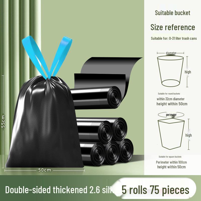 Tear-Free Drawstring Garbage Bags - Portable, Extra Thick, Self-Sealing Black Bags for Kitchen Use