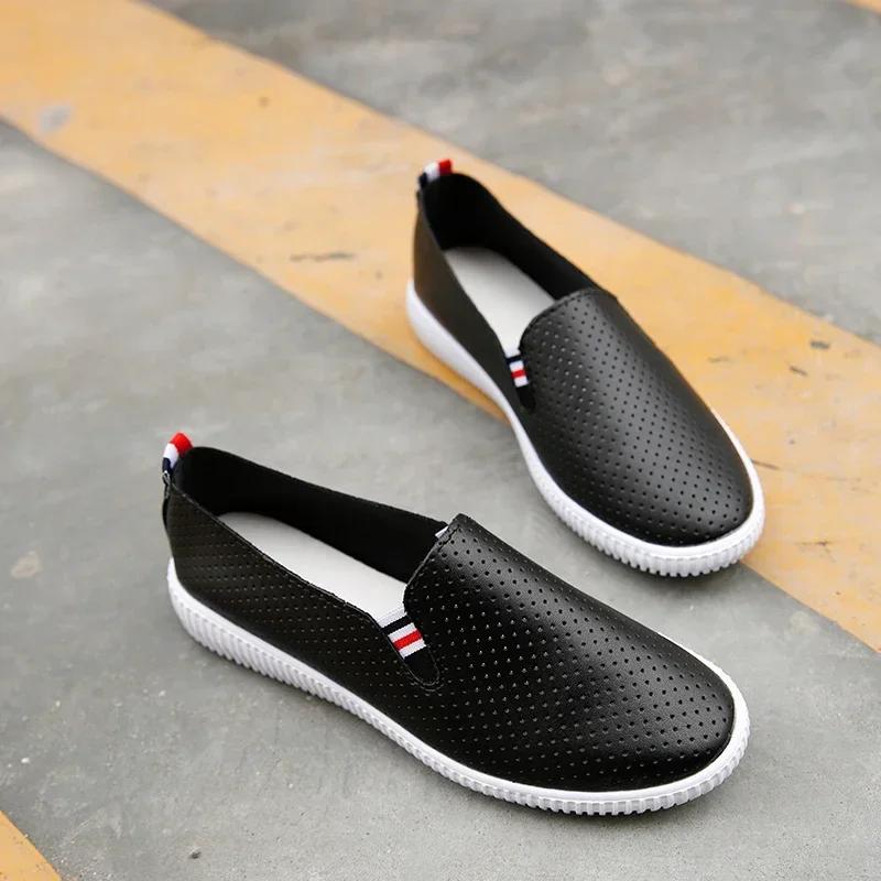 White Flats Cut-Out Woman Loafers Leather Slip On Shoes Low Heels Casual Shoes Espadrilles Ladies Shoes Women Sneakers