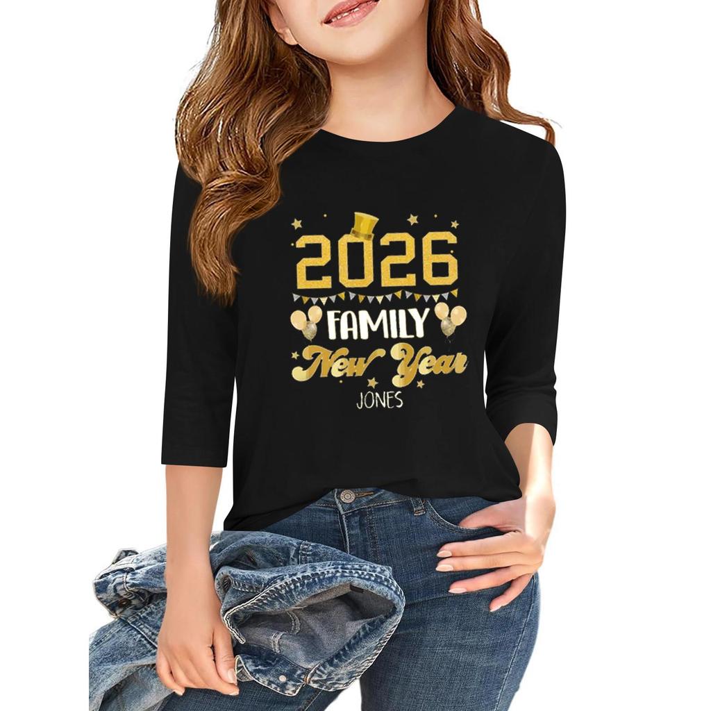 Children's 3/4 Sleeve Independence Day Printed Round Neck Casual T-shirt