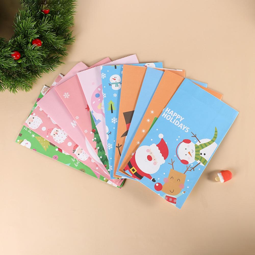 8PCS Colorful Cartoon Gift Bags Snowman Gift Wrapping Cute Kraft Paper Bags  Party Favors Decoration