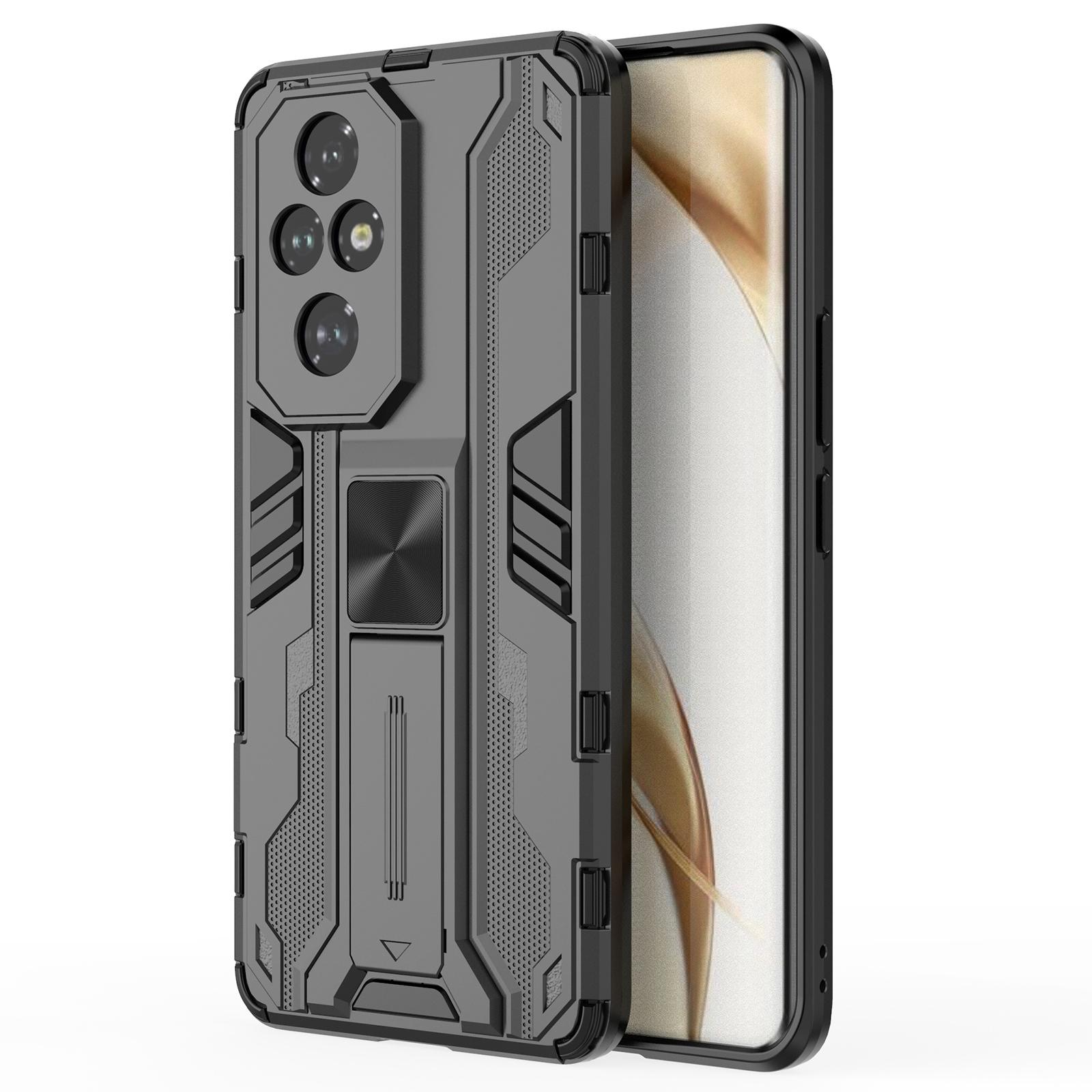 

Чехол для Honor 200 Pro 5G PC+TPU Защитная крышка от падений Скрытая подставка Black