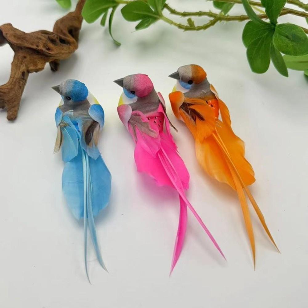 6pcs Colorful Simulation Birds with Clip Photography Props Long-haired Sparrow Home Decor Artificial Foam Feathers Birds