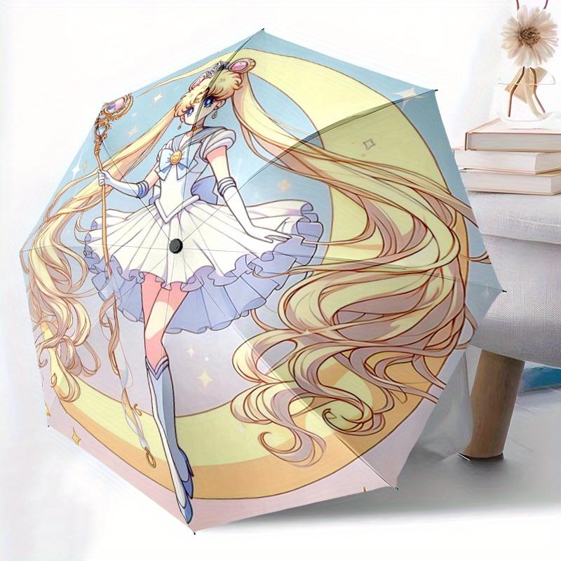 1 Stück Sailor Moon Automatischer Öffnungs-/Schließschirm - Tragbares 3-fach faltbares Design mit 8 Eisenrippen, für den Außenbereich, für Fans, Reisende, täglichen Gebrauch, Geschenkidee.