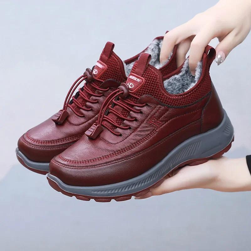 

Мода Новая Мода Женские Хлопковые Туфли Толстая Подошва Нескользящие Водонепроницаемые Плюс Кашемир Теплые Мама Спортивная Обувь 41 красный