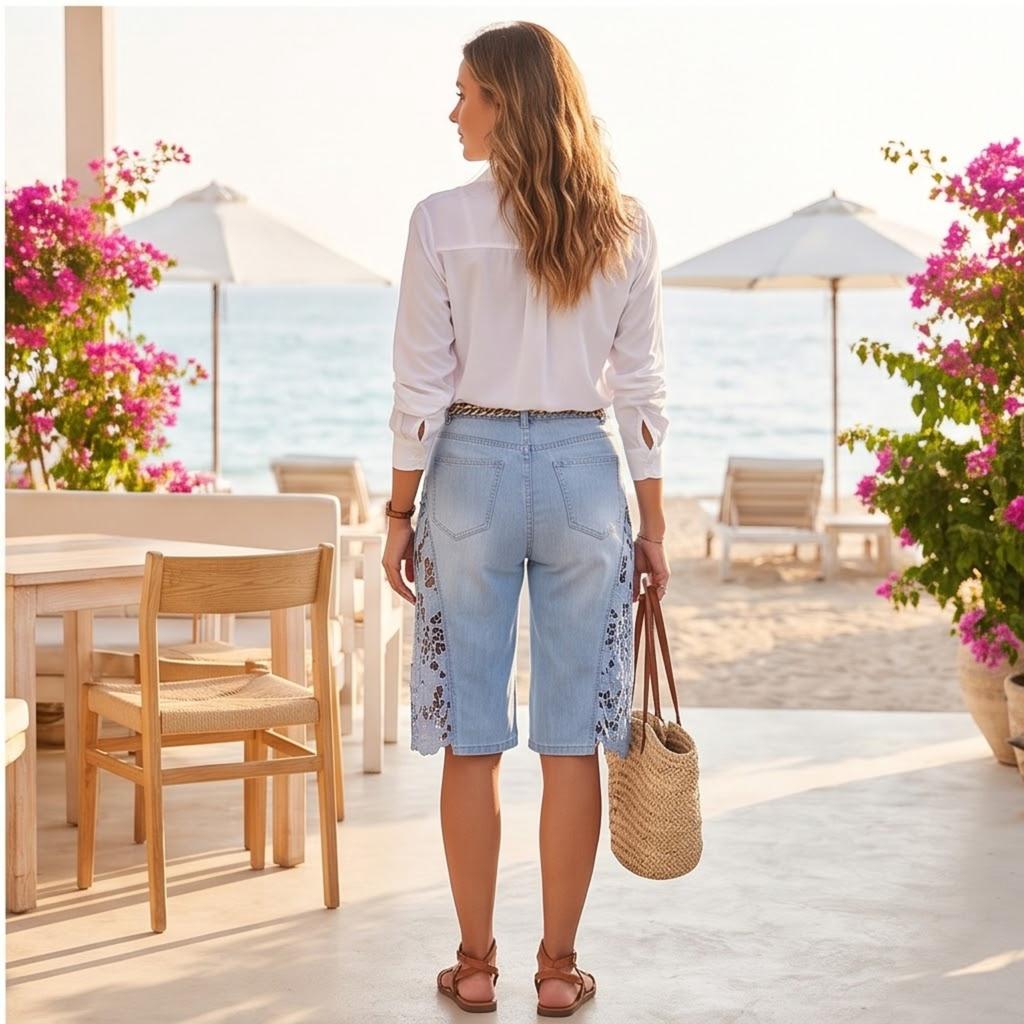 Lässige Damen-Jeans mit Spitzen-Patchwork und Cutout, Vielseitige Denim-Hose für den Alltag