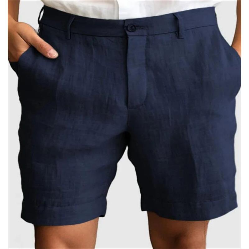 Men's Linen Blend Shorts Casual Solid Color Summer Beach Trousers