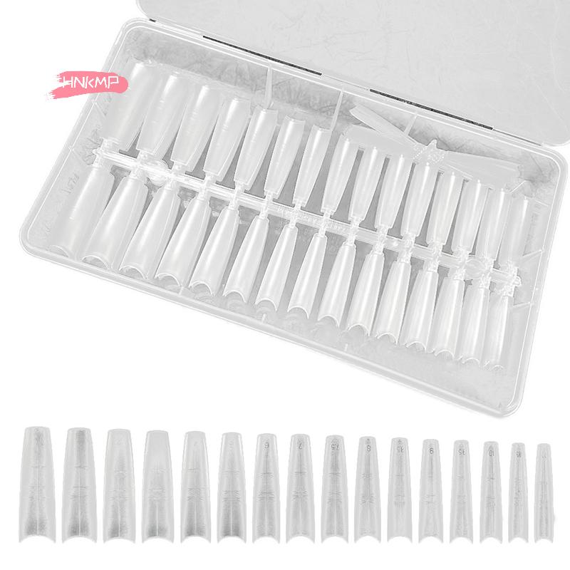 320Pcs Almond Coffin Nail Tips Multifunctional Soft Gel Full Cover Fake Nails with Auxiliary Lines for Nail Extension Press-On
