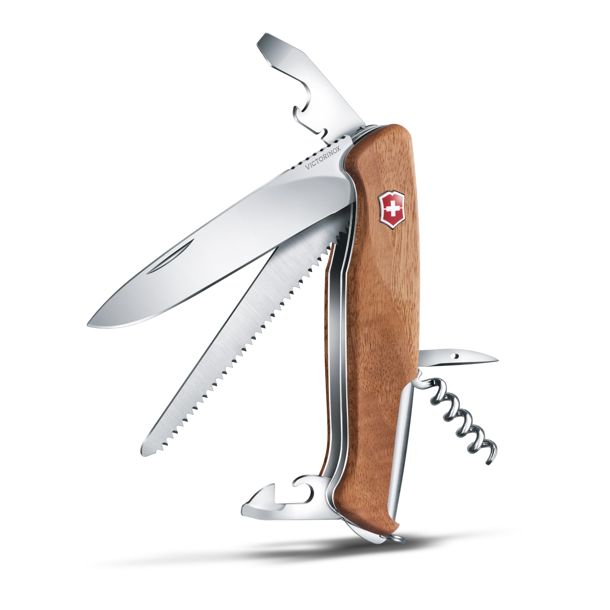 

VICTORINOX Ranger Wood 55 Swiss Army Knife for Outdoor Large Locking Bottle Compact Emergency and Knife Knife, Multi-Function Activities, Blade,