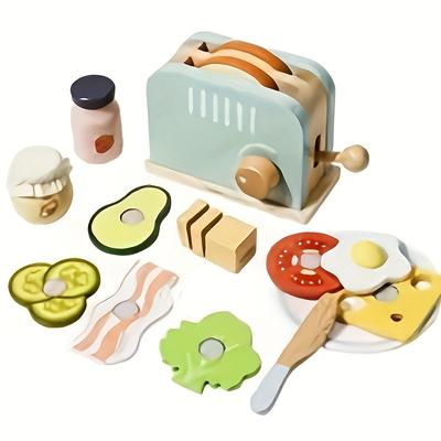 Wooden PopUp Toaster Toy Set,Playhouse Breakfast, Sandwich Set for Pretend Kitchen Role Play Toys for Boys And Girls Aged 3 To 6,Perfect for Christmas