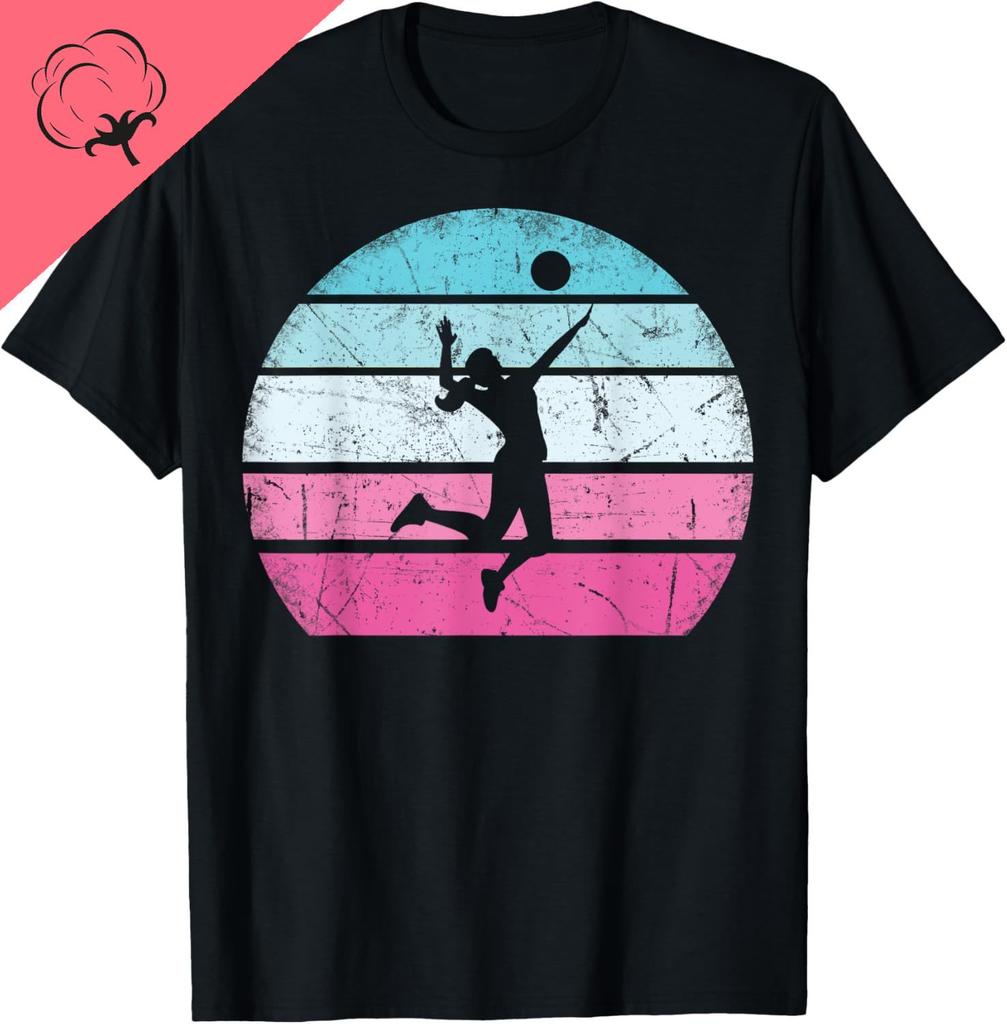Volleyball Girl Retro Vintage TShirt Cotton Print Original Design Gifts T Shirts Print on Demand Customizable Camiseta Hombre