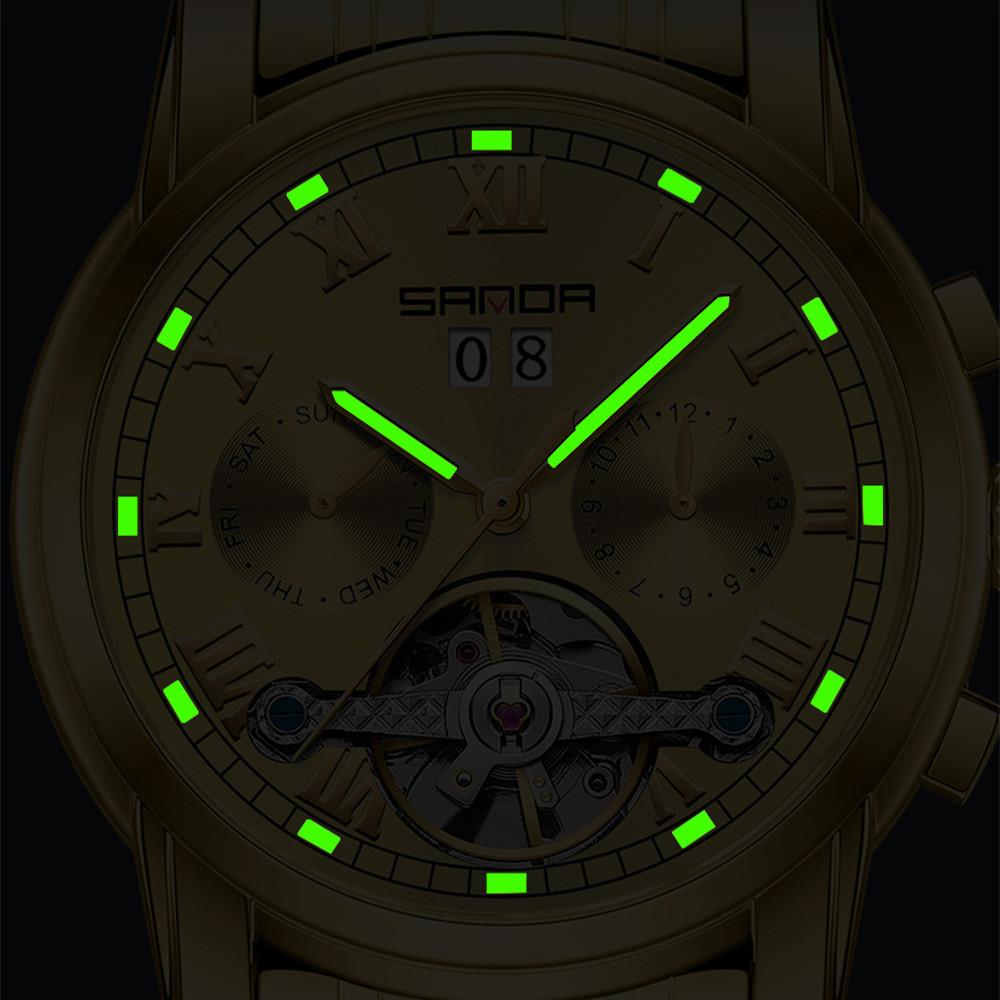 SANDA New Arrival Men's Fully Automatic Mechanical Steel Band Quartz Watch Fashion Calendar Skeleton Men's Watch