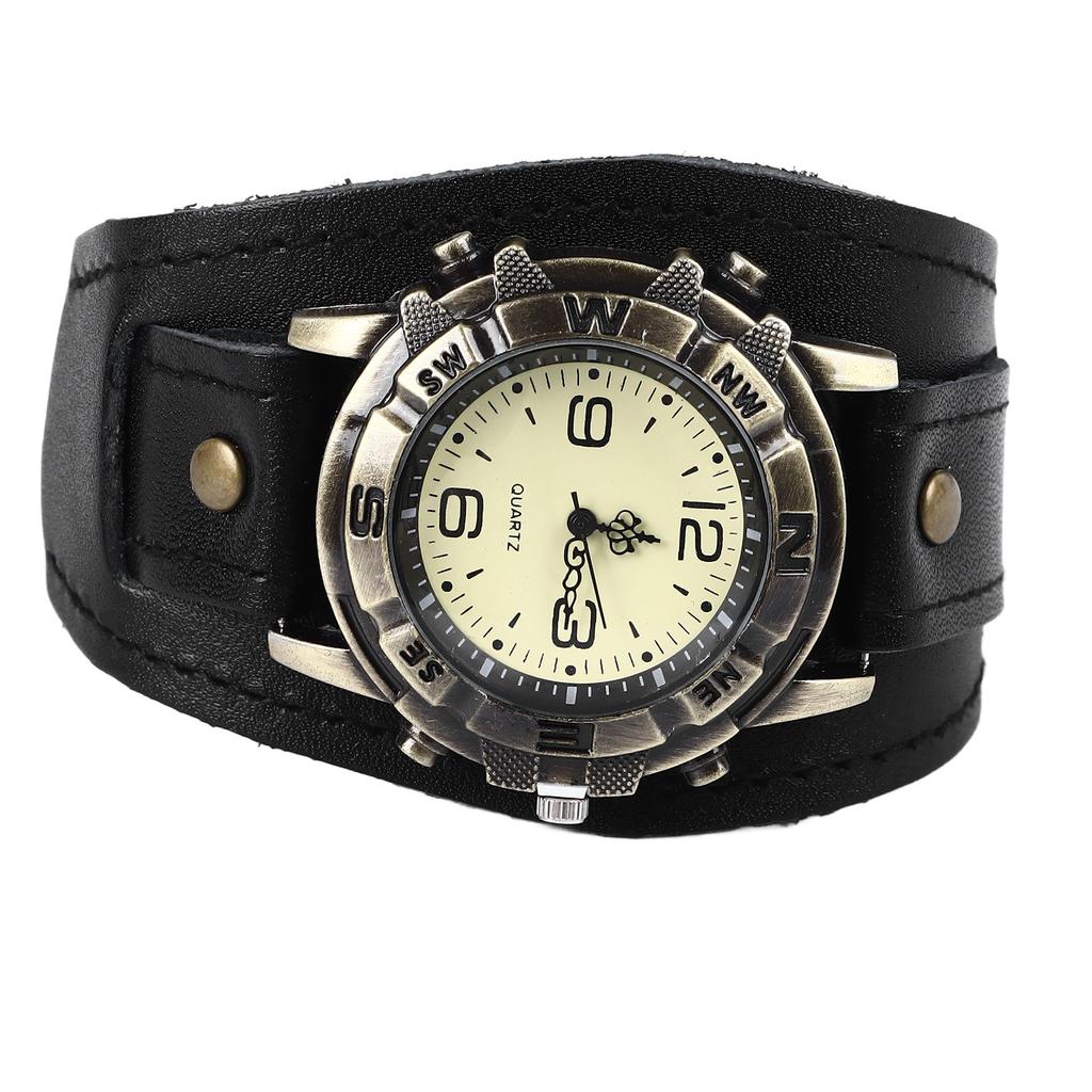 Zegarek Kwarcowy dla Mężczyzn Kobiet Vintage Pasek ze Skóry PU Regulowane Dopasowanie Modny Kwarcowy Zegarek na Rękę Czarny