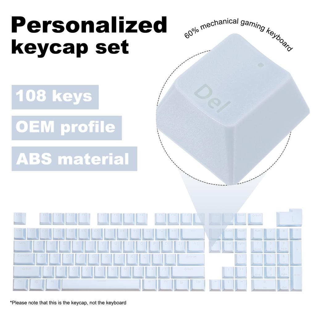 Uxcell 108 Key Pudding Keycap Set OEM Profile for Mechanical Keyboard Layout Light Blue Double Shot 60%ABS
