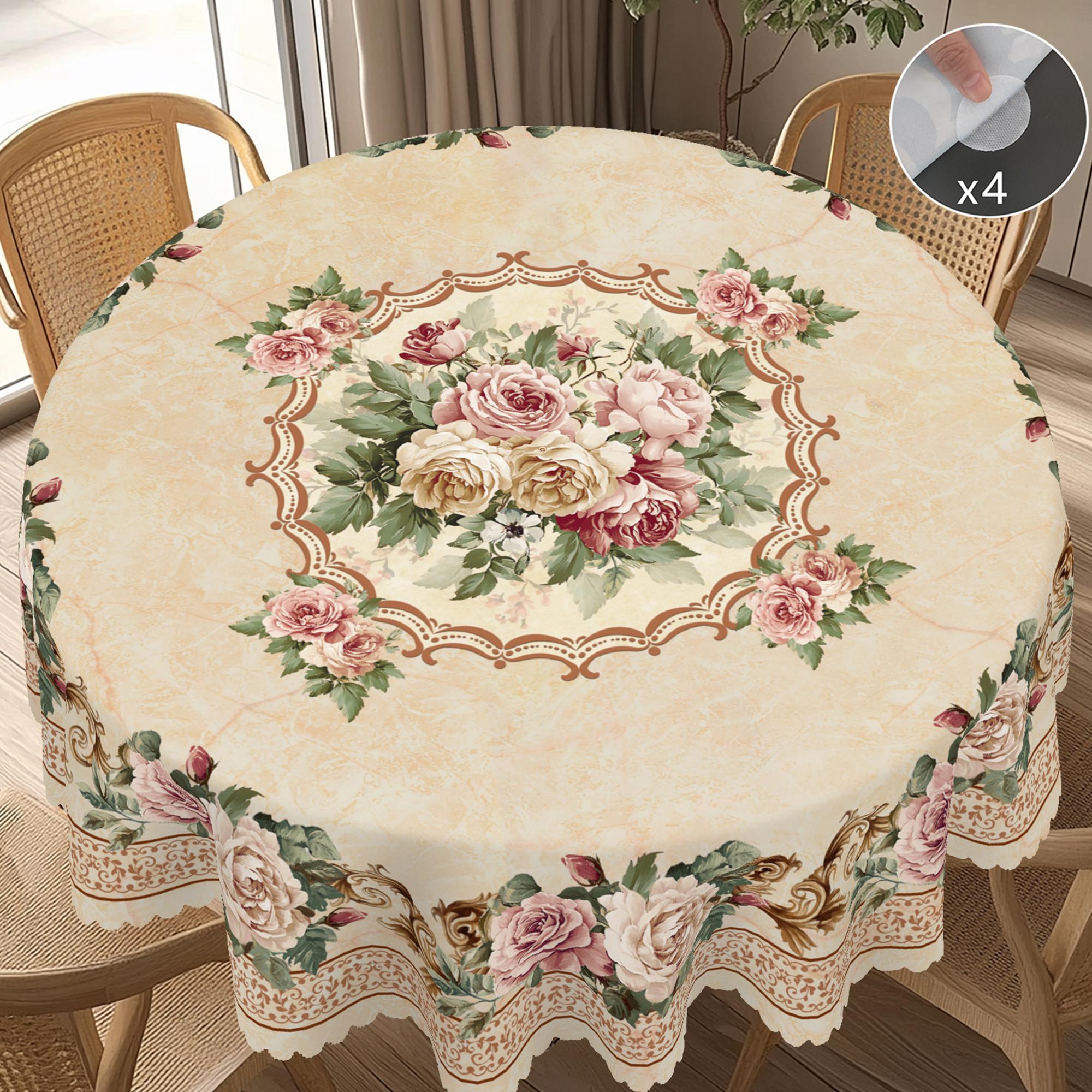 

1 Piece Of Retro Floral Theme Tablecloth, Farmhouse Style, Rose Pattern Design, Spring And Summer Camping Style Picnic, Wedding Season, Mother S Day, Round (152)Cm