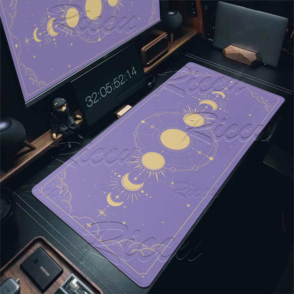 Large Moon Pattern Art Anime Mouse Pads Computer Laptop Office Rubber Anti-Slip Table Pads Locking Edge Rug Gaming Keyboard Mats