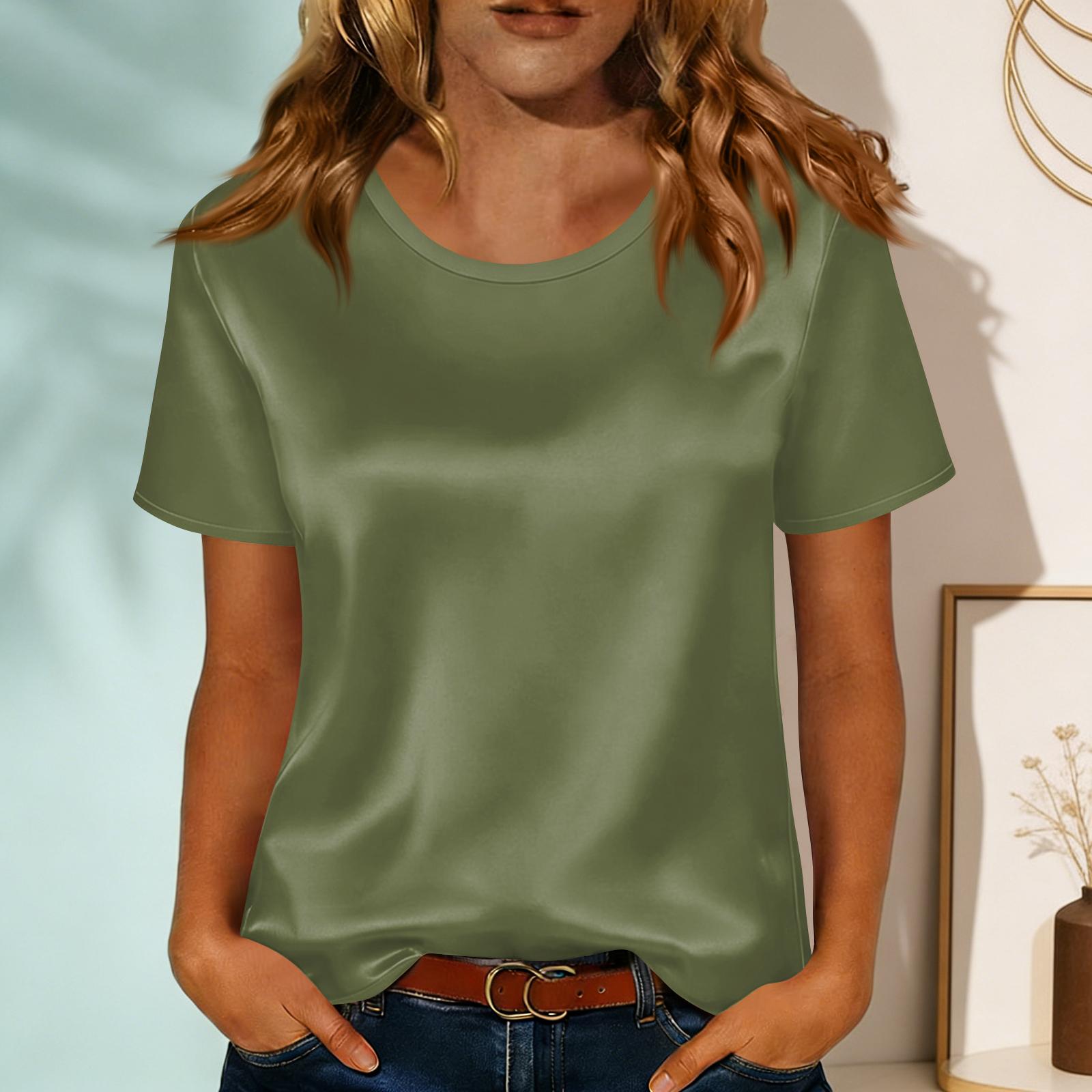 

Женская модная повседневная футболка с круглым вырезом, принтом и короткими рукавами L армия зеленый