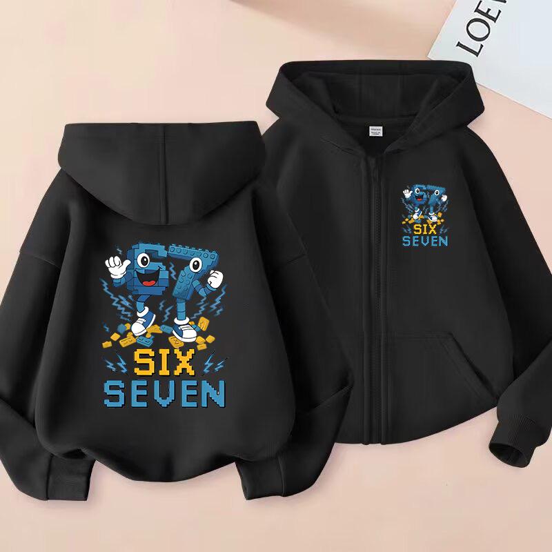Nuovi Felpe con Zip Six Seven per Bambini Divertenti 67 Sweatshirt Brainrot Bambino Ragazza Ragazzo Felpa con Cappuccio e Zip Top Moda Casual