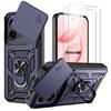 Case + 2 Tempered Glasses for Honor 400, Shockproof with Reinforced Rigid Rear Ring Navy Blue