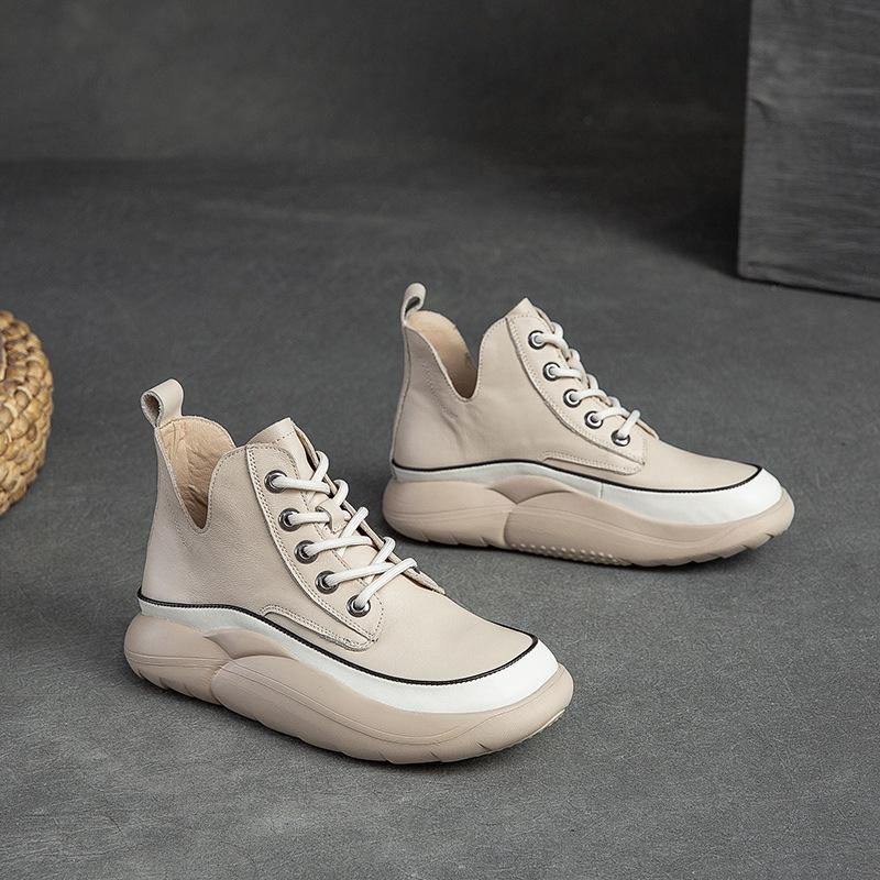 Fashion GKTINOO Genuine Leather Shoes Women Boots Lace-up Mixed Colors Round Toe 2025 New Leisure Sewing Handmade Platform Boots