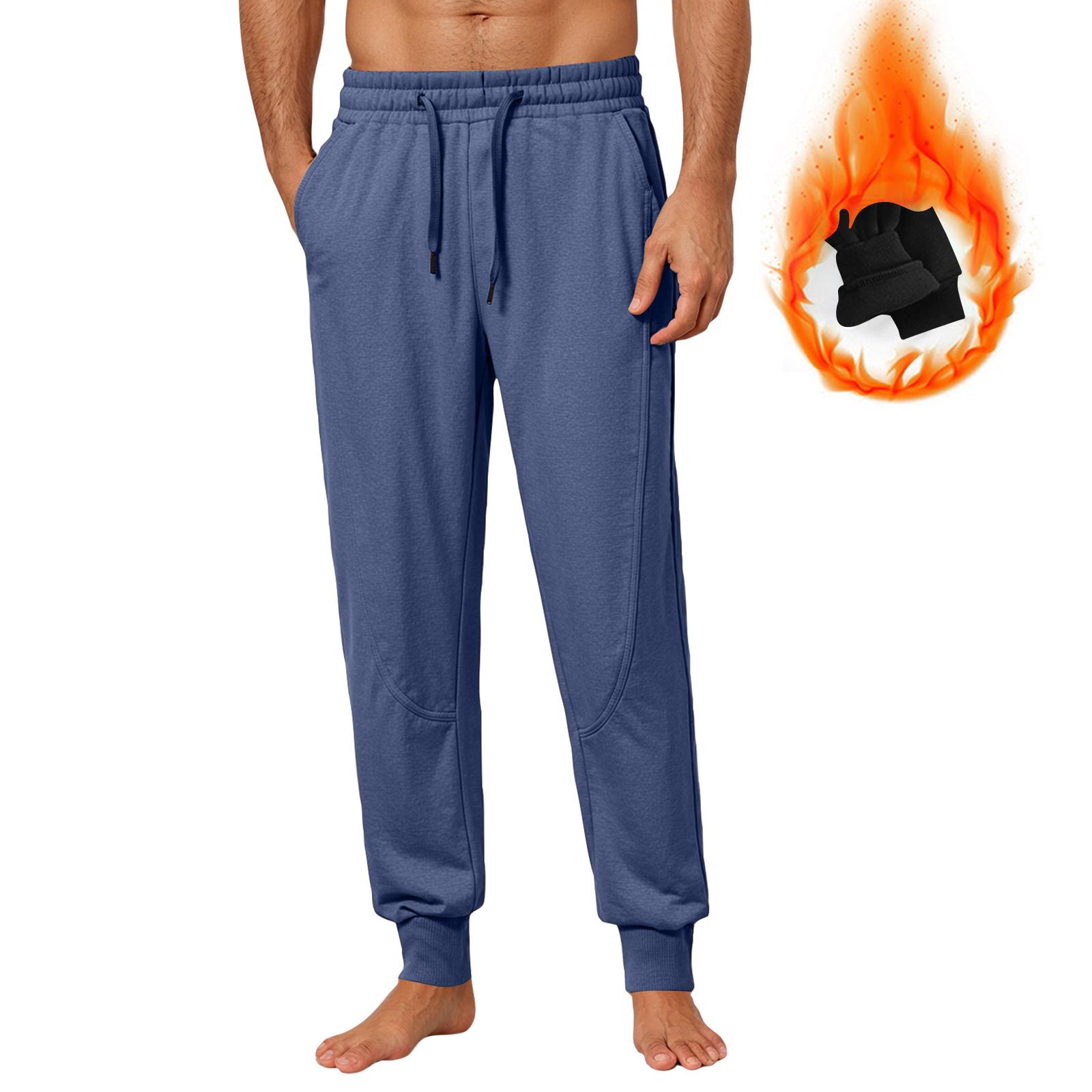 

Men s Solid Color Drawstring Sweatpants Loose Cotton Cuff Waist Fleece-lined Casual Pants XXXL