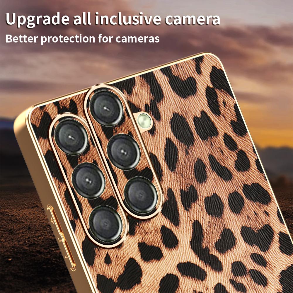 For Samsung Galaxy A16 4G/5G Case Leopard Print PU Leather Coated PC + TPU Electroplating Phone Cover