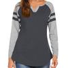 Women's Casual Fashion Striped Long-sleeved T-shirt V-neck Color-blocked Top