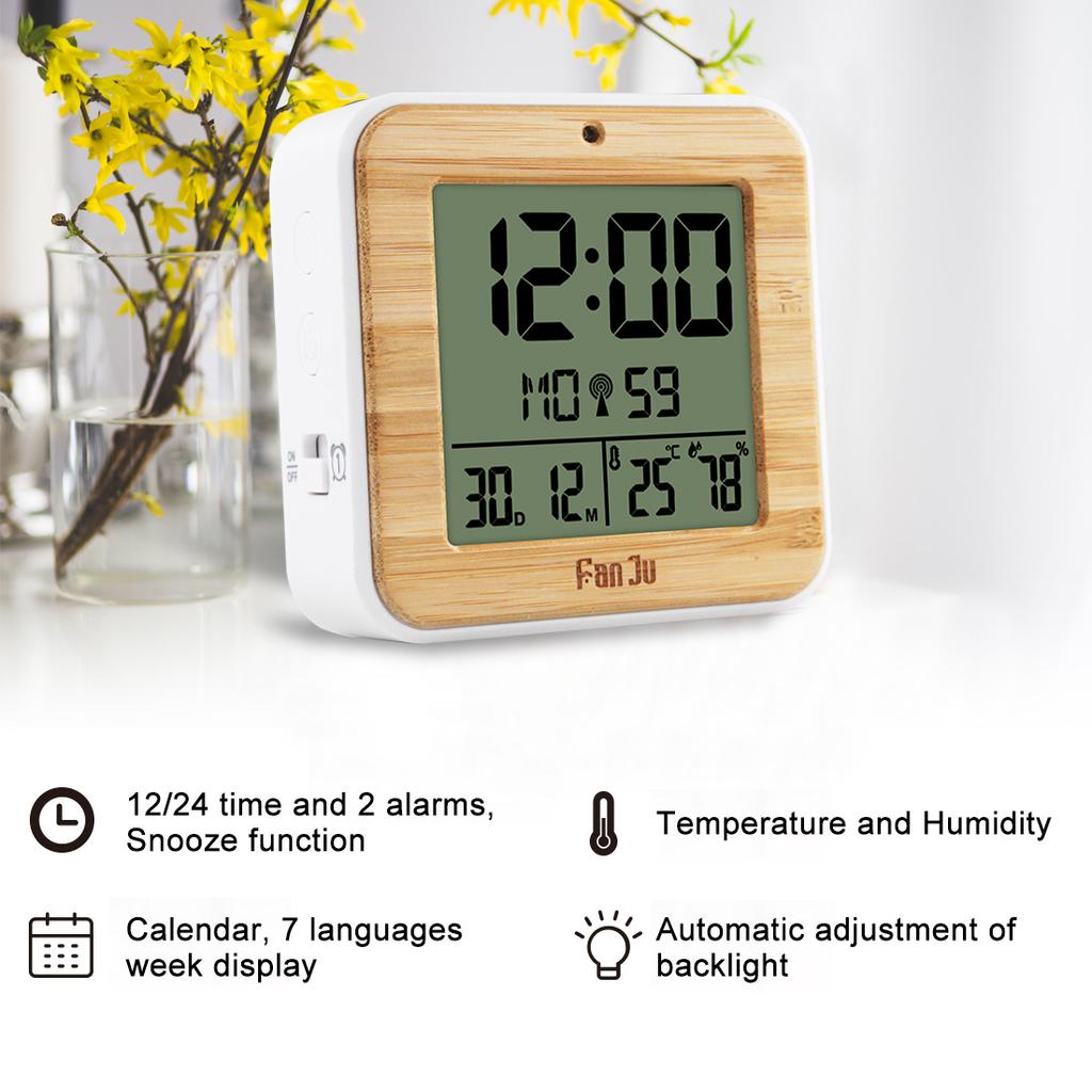 Digital Alarm Clock LED Dual Alarm  Temperature Humidity Meter DCF Function Backlight Table Desk Clocks