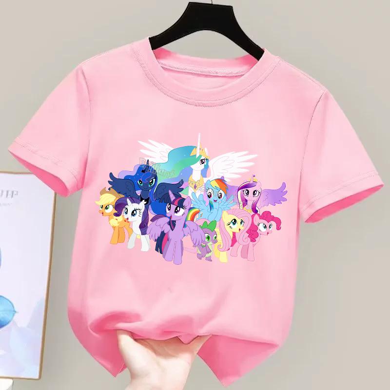 My Little Pony T-shirt for Children Cartoon Partern Tee Top New Boys Girls Round Collar Clothes Kids Anime Cotton Clothing Gift