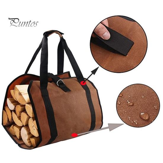 Bolsa de lona para almacenar leña con asa reforzada, tela impermeable, diseño plegable, bolsa para transportar leña