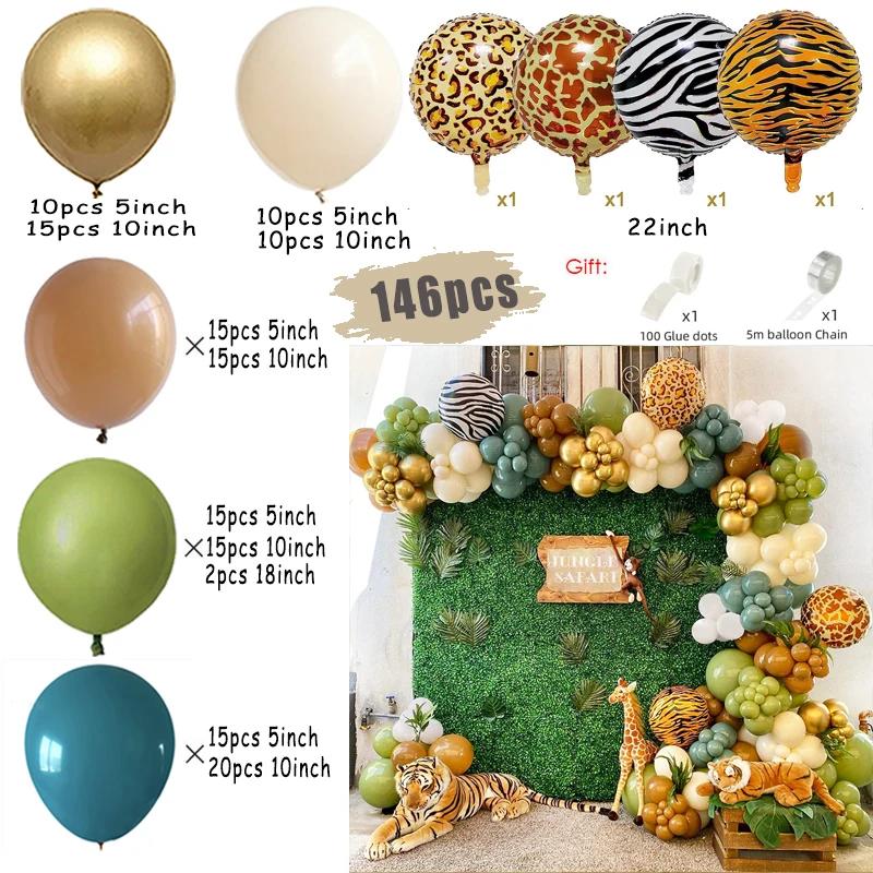 Sage Green Brown Wildlife Themed Balloon Garland Arch Kit Deer Print for Jungle Safari Kid Birthday Baby Shower Party Decoration
